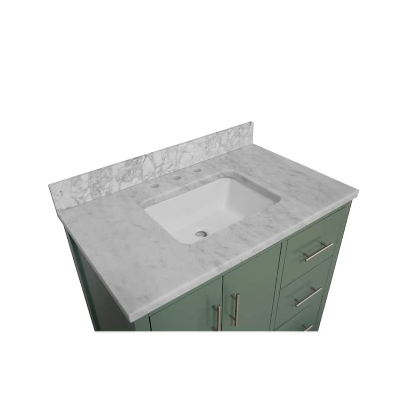KitchenBathCollection California 36" Bathroom Vanity with Carrara Marble Top