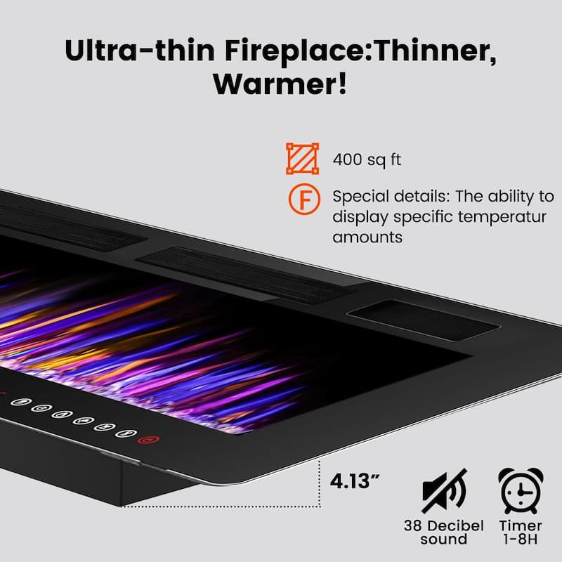 BOSSIN Electric Fireplace Wall Mounted and Recessed with Remote Control, 750/1500W Ultra-Thin Wall Fireplace Heater, Low Noise
