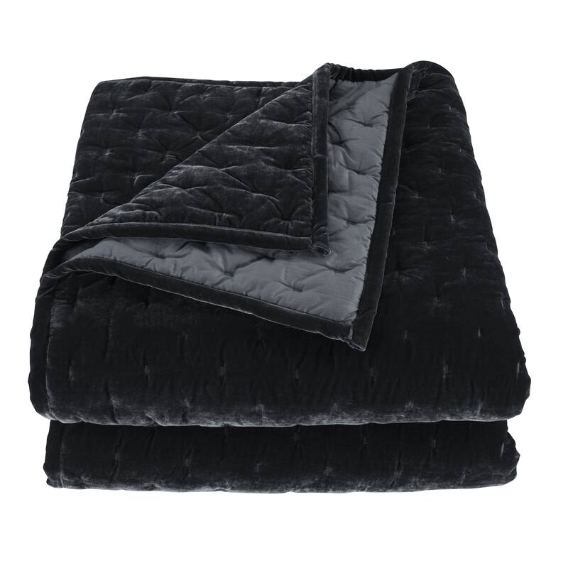 HiEnd Accents Stella Solid Color Faux Silk Velvet Romantic Modern Rustic 3 Piece Quilt Set with Pillow Shams