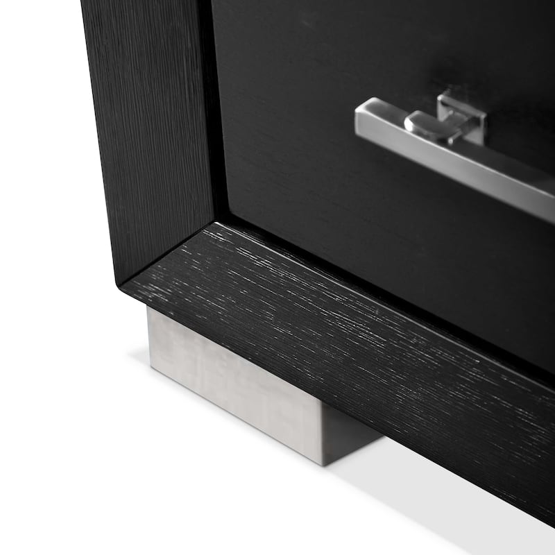 Furniture of America Alaric Modern Black Solid Wood Nightstand with 2 Drawers and USB Ports