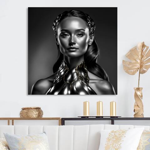 Designart "Black And Gold Elegance II" Fashion Woman Canvas Wall Art