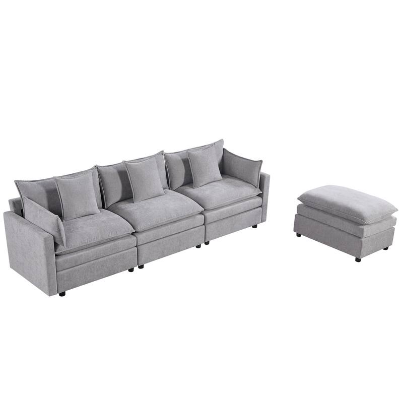 108.66"Chenille L-shaped Sectional Sofa with Convertible Chaise,Comfy Cloud Couch Deep Sectional Sofa with Ottomans