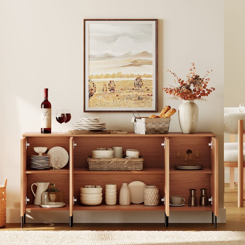 WAMPAT 61" Modern TV Stand For Tvs Up To 70 Inch, Reeded Entertainment Center With Storage, Wooden TV Console With 4 Doors