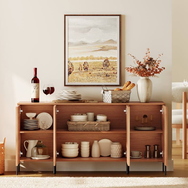 WAMPAT Modern Minimalist Nightstand And Bedside Cabinet Set, Reeded Bedroom Set, Oak Wooden Chest With Hidden Handles