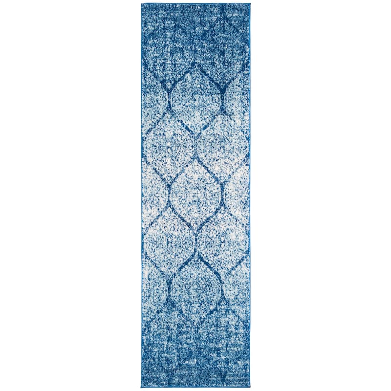 SAFAVIEH Madison Stella Boho Chic Ogee Trellis Rug - 2'3" x 14' Runner - Navy/Blue