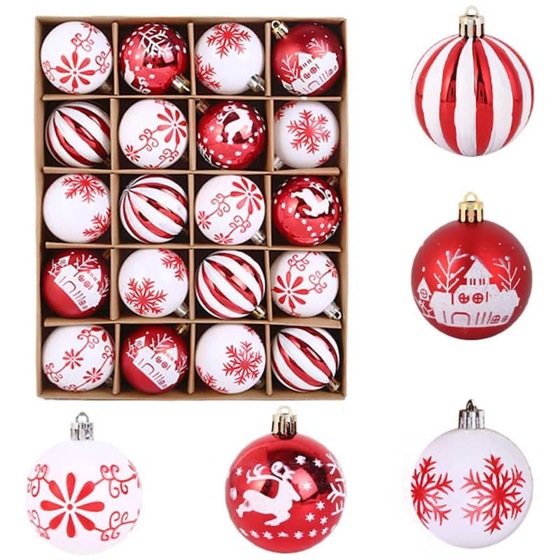 20PCS 2.36in Decorative Christmas Balls Ornaments for Xmas Tree Decor - N/A - White