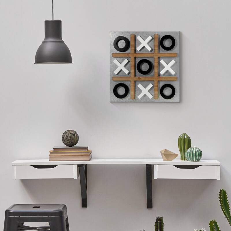 Magnetic Tic Tac Toe Wall Game Board - Black & White (15" x 15") - Multi-Color - 15" x 15"