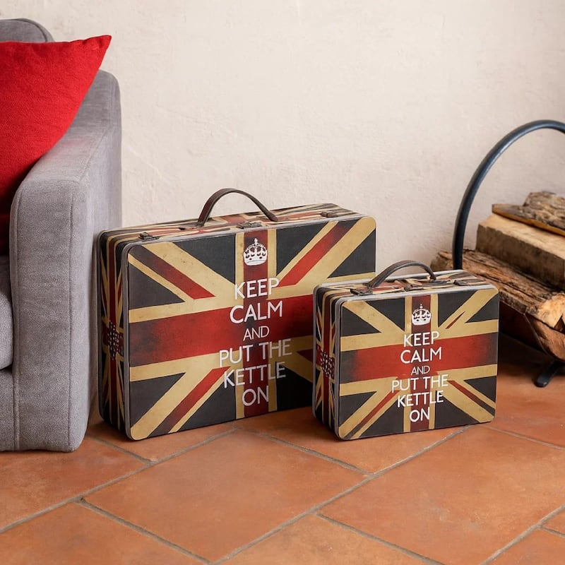 Suitcase with Union Jack Print Canvas Upholstery, Multicolor, Set of 2