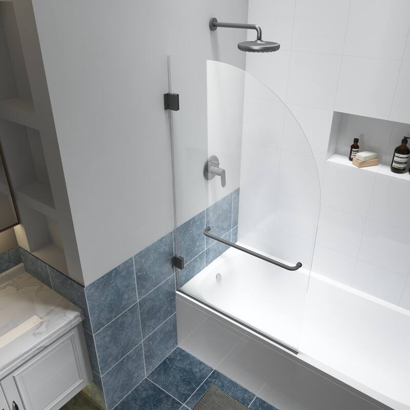 FELYL 34" W x 58" H Hinged Frameless Tub Door with Heat Soaking Process and Protective Coating Clear Glass