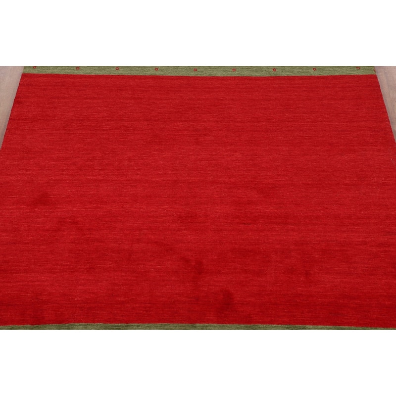Striped Red Gabbeh Oriental Area Rug Handmade Wool Carpet - 5'8"x 7'11"