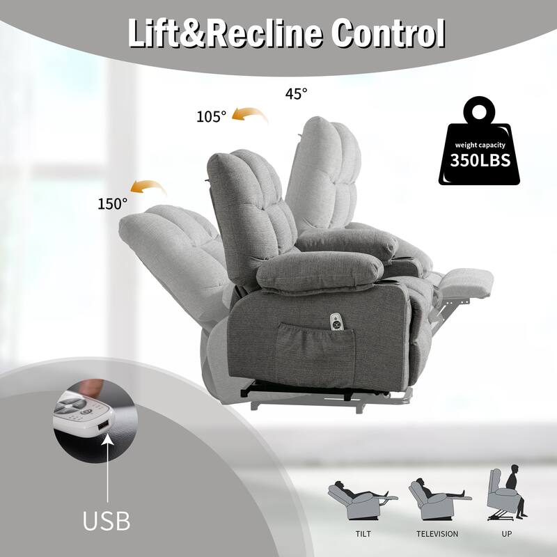 Power Lift Recliner Chair wHeat,Massage,Infinite Position and USB