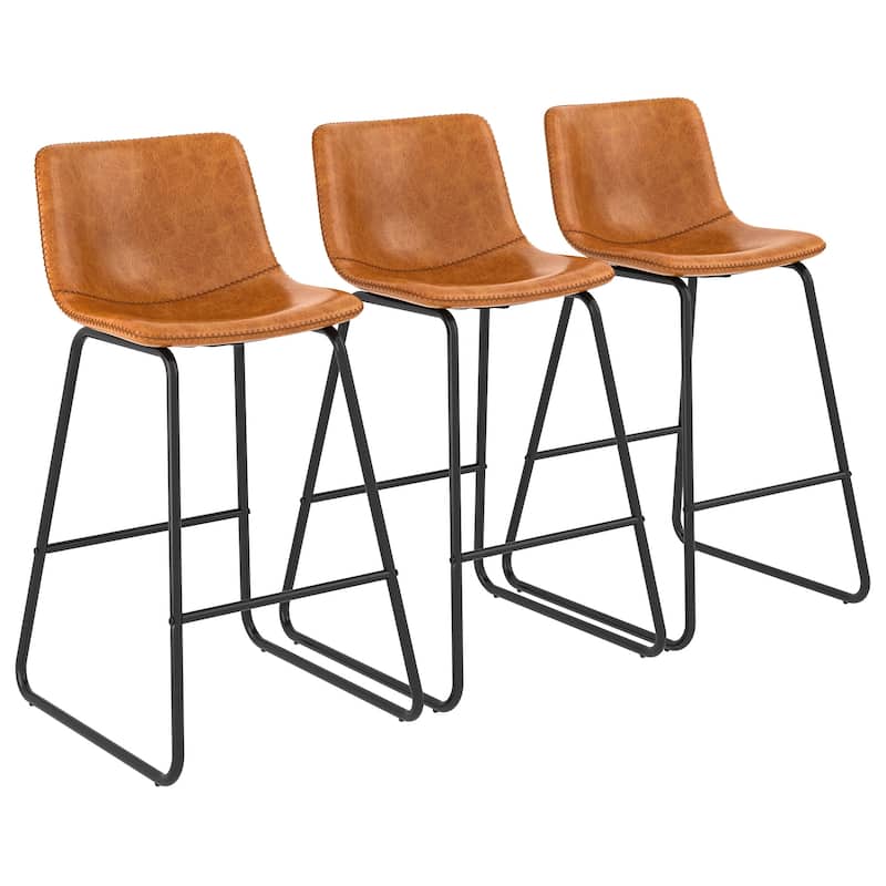 26" Counter Height Bar Stools, Modern PU Leather Counter Stools Set of 3