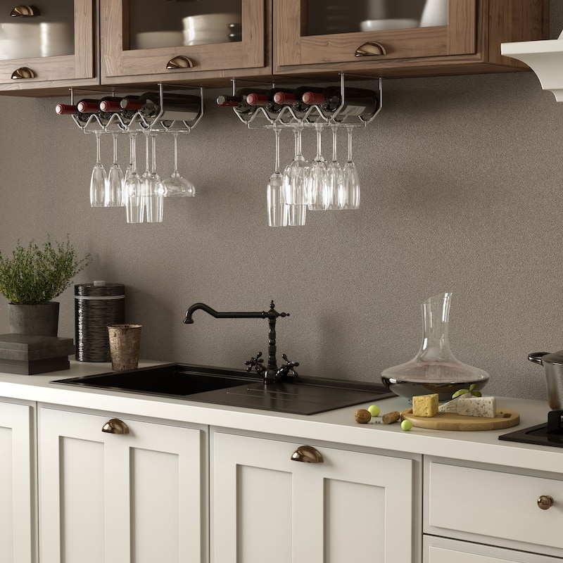 Wallniture Piccola Under Cabinet Wine Bottle Holder and Stemware Rack (Set of 2)