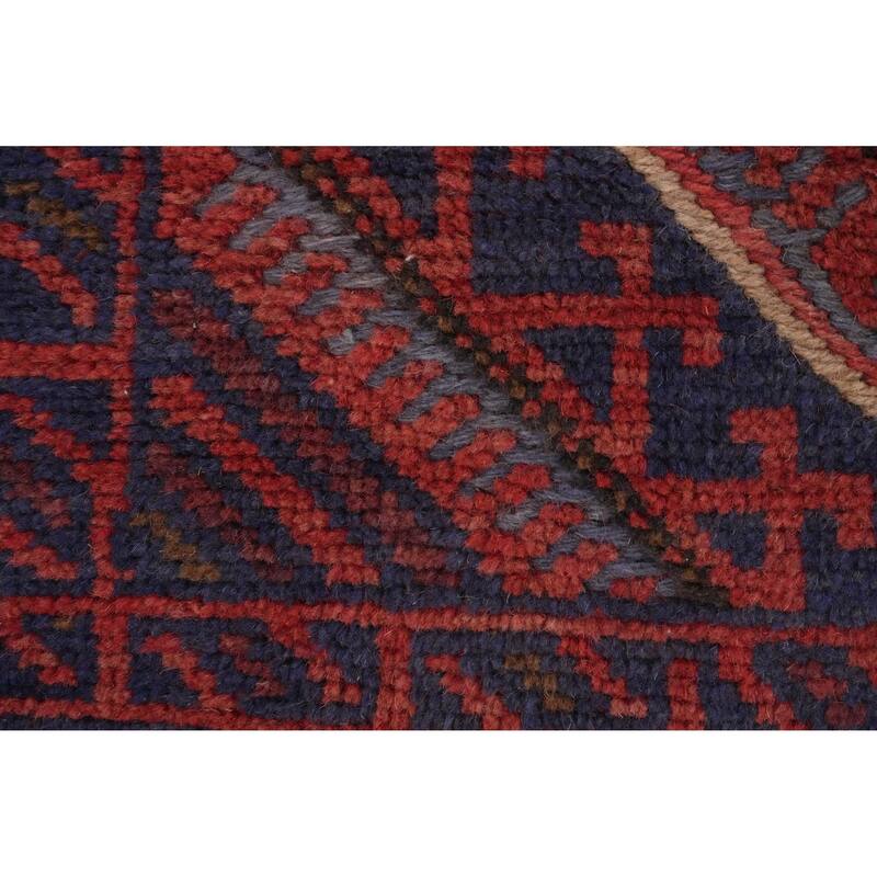 Hand Knotted Oriental 100% Wool Carpet Traditional Tribal Red Balouch Runner Rug - 7' 2'' X 2' 1''