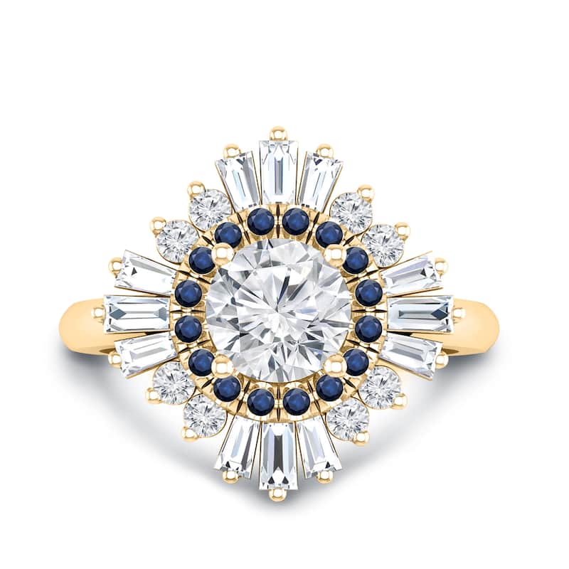 Auriya 14k Gold 1 1/3ctw Ballerina Diamond and Sapphire Engagement Ring Certified (G-H, VS1-VS2)