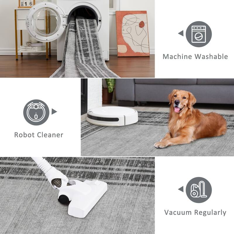 Washable Area Rugs for Living Room, Soft Modern Bordered Rug Non Slip Low Profile Carpets for Bedroom Dining Room