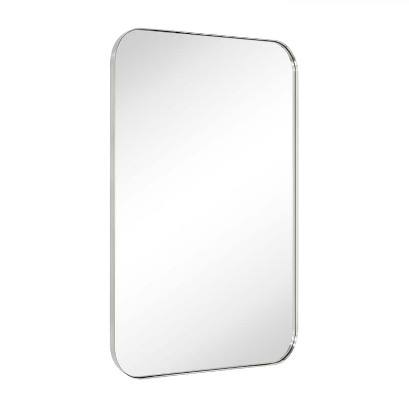 Mid-Century Modern Chic Metal Rounded Wall Mirrors - 30'' x 48'' - Brushed Nickel