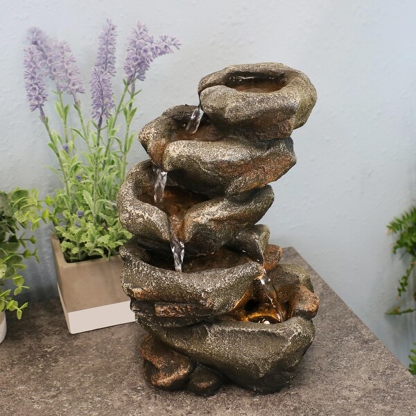 Sunnydaze Rocky Falls Indoor Tabletop Water Fountain with LED - 10-Inch Tall