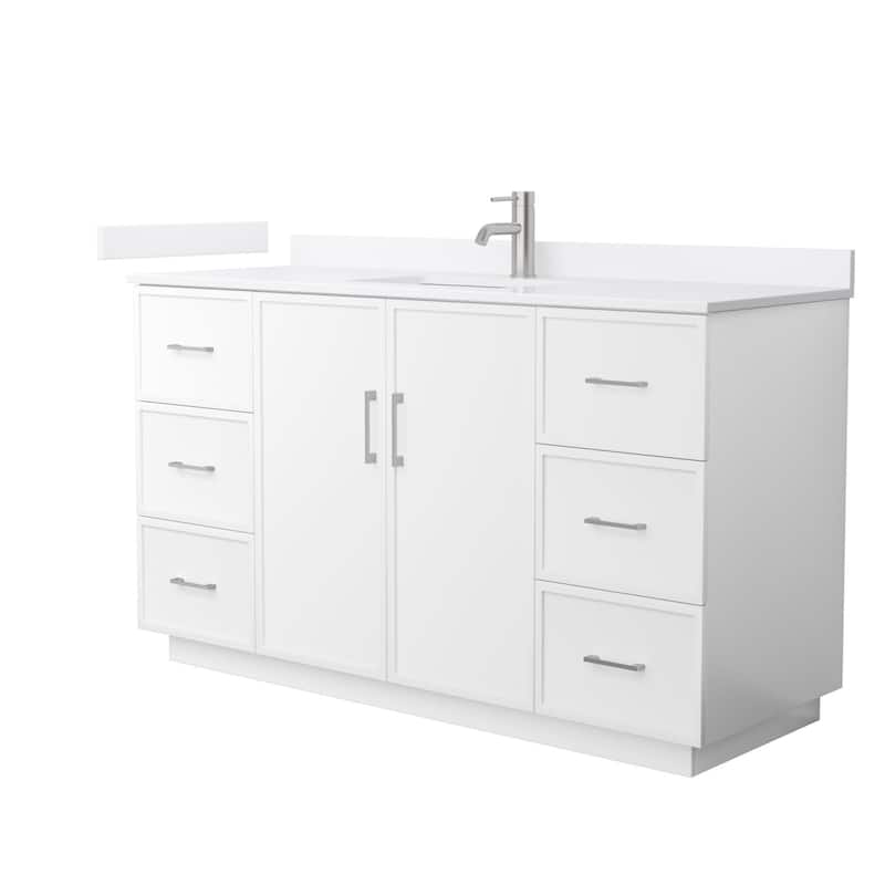 Wyndham Collection WCH7474-60S-QTZ-UNSMXX Elan TK 60" Free Standing - White / White Quartz Top / Brushed Nickel Hardware