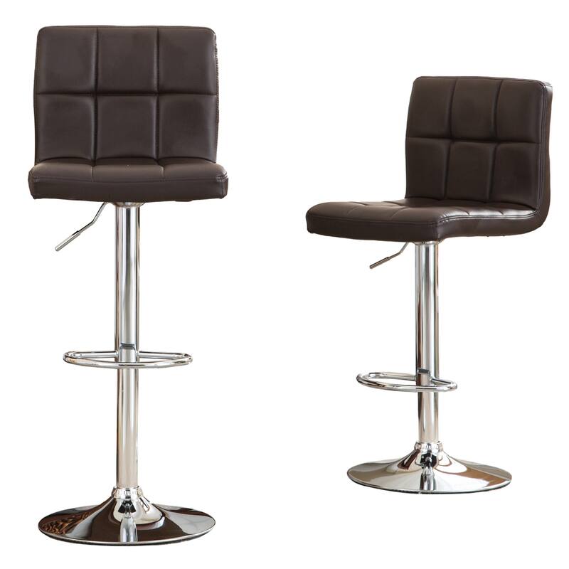 Swivel Faux Leather Adjustable Hydraulic Bar Stool, Set of 2 - Brown