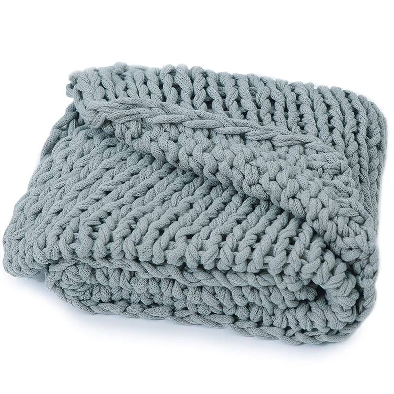Cheer Collection Ultra Plush Chunky Cable Knit Throw Blanket - Grey