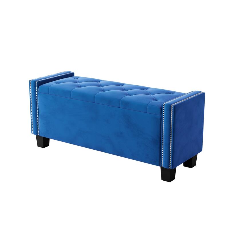 Upholstered Velvet Storage Ottoman Bench, Tufted Foot Rest Stool