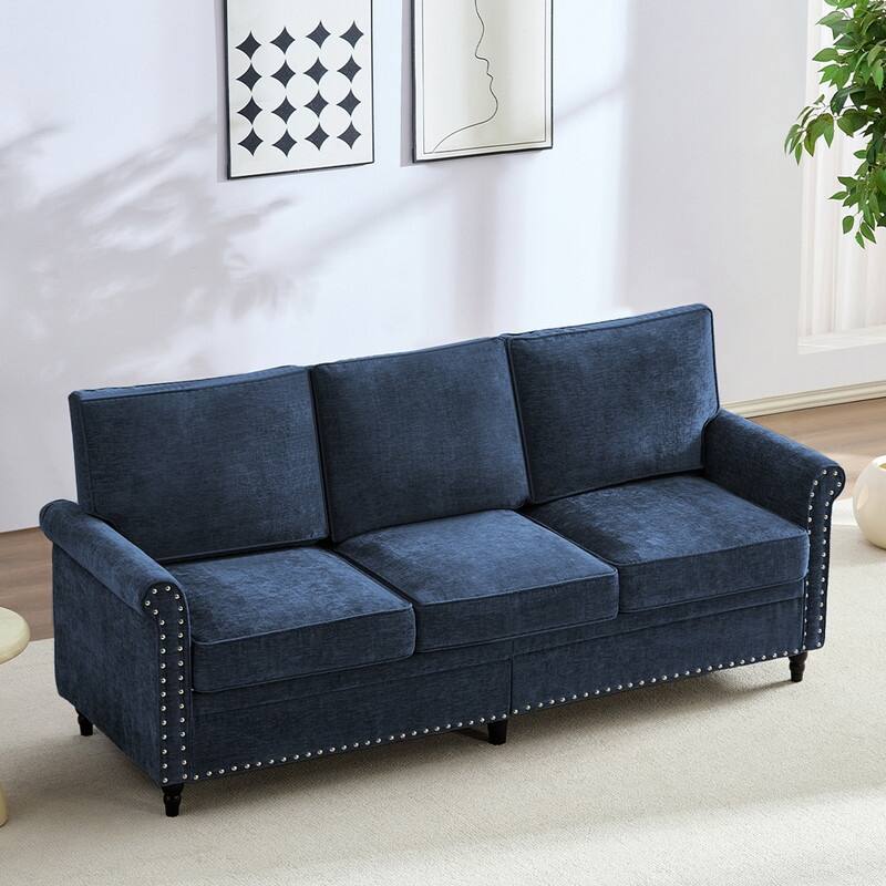 Mixoy Chenille Living Room Sofa,Modern 3-Seater Sofa Couch,Unique Riveted Look