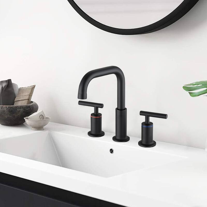 Modern 2 Handle 360° Swivel Bathroom Sink Faucet with Pop Up Drain and Aerator, Anti Corrosion, Anti Rust, Anti Splash - Black