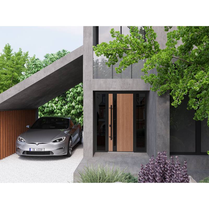 Front Exterior Prehung Steel Door Ronex 1033 Teak Entry Metal Painted W36xH80 Left hand Inswing