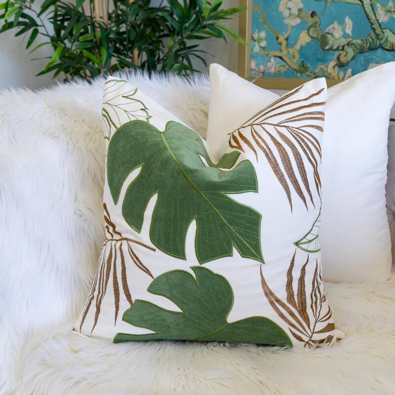 Leaf Pattern Decorative Pillow with Velvet Cover 20x20 Inches
