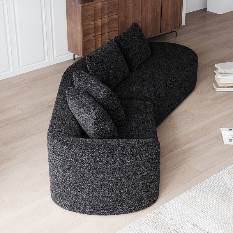 Modular Curved Sectional Sofa, Oversized Chenille Cloud Couch, Compressed Upholstered Sofa with 4 Throw Pillows