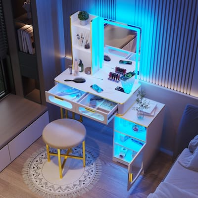 Makeup Vanity with Charging Station and RGB Lights