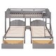 preview thumbnail 9 of 12, Full Over Twin & Twin Bunk Bed, Velvet Triple Bunk Bed with Drawers and Guardrails, Beige