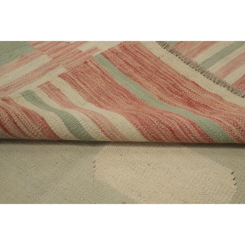 Hand Woven Southwestern Wool Green Geometric Area Rug - 12' 7'' X 9' 10''