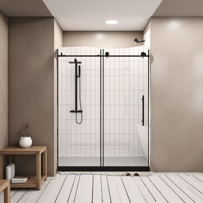 60x76 in. Sliding Shower Door, Frameless Tempered Glass with Stainless Handle, Quiet Wheels, Leakproof