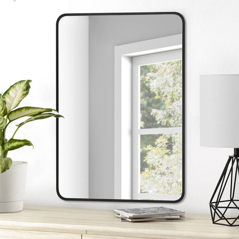 Ledel Modern Rounded Rectangular Metal Framed Bathroom Vanity Mirror