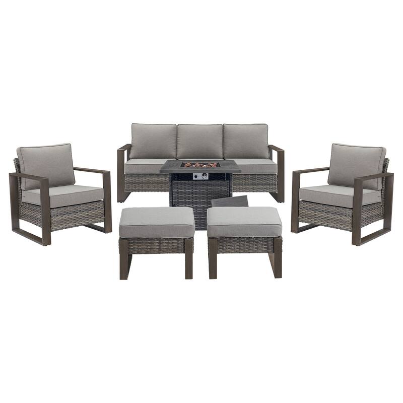 Pocassy Outdoor Fire Pit Conversation Set 3-Seat Sofa Chairs Patio Furniture Set