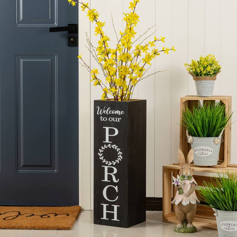 Glitzhome 24"H Double Sided Solid Wood Black White Boxed "WELCOME PORCH" Porch Sign