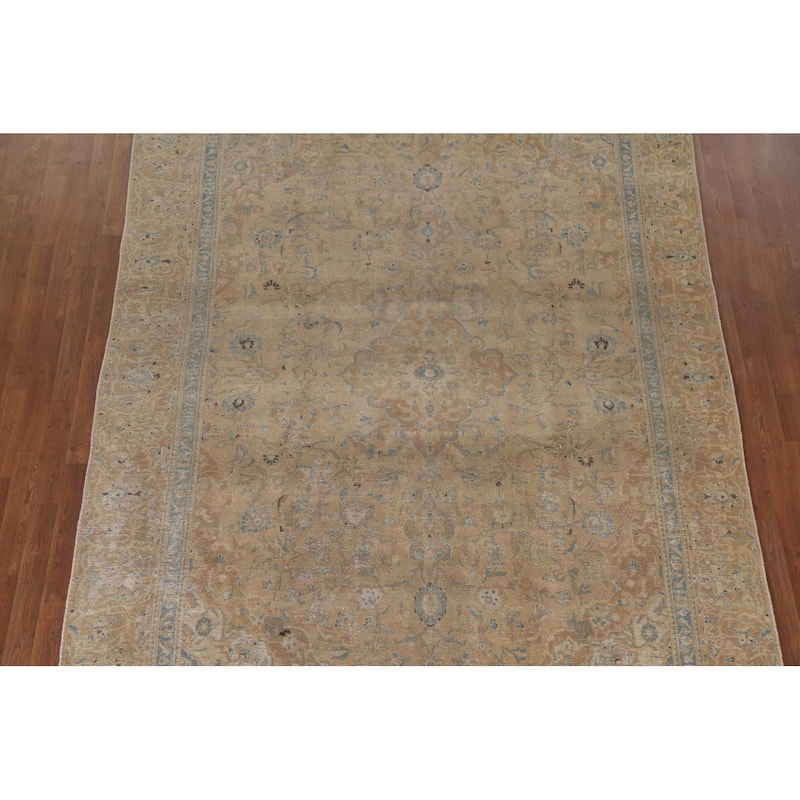 Hand Knotted Oriental 100% Wool Carpet Traditional Floral Beige & Ivories Kashan Area Rug - 10' 9'' X 7' 4''