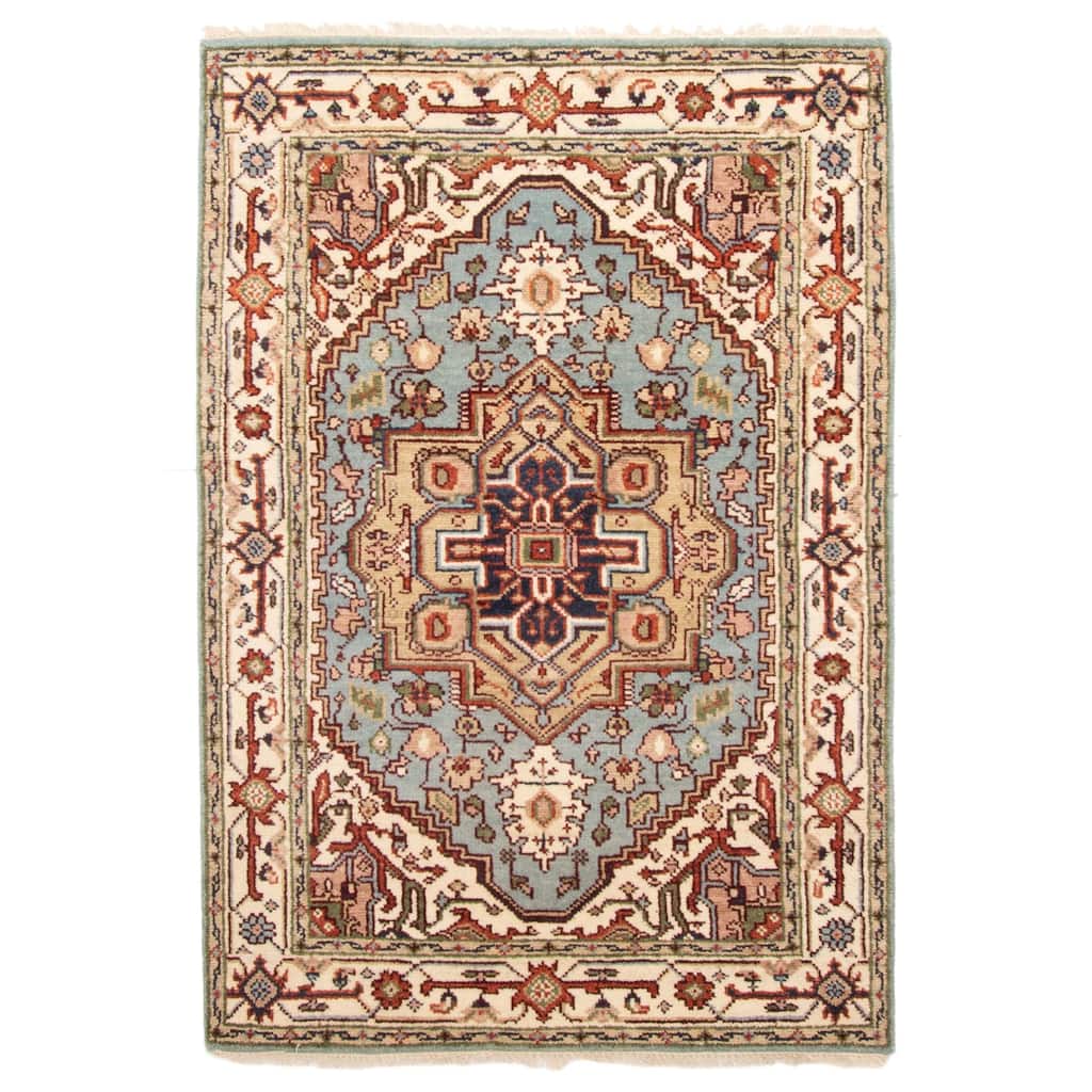 ECARPETGALLERY Hand-knotted Serapi Heritage Light Blue Wool Rug - 4'0 x 5'11