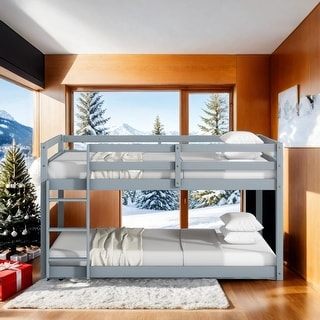 Artsy Solid Wooden Twin over Twin Bunk Bed with Ladder, Upper and Bottom Bed Platforms crafted with Strengthened Slats