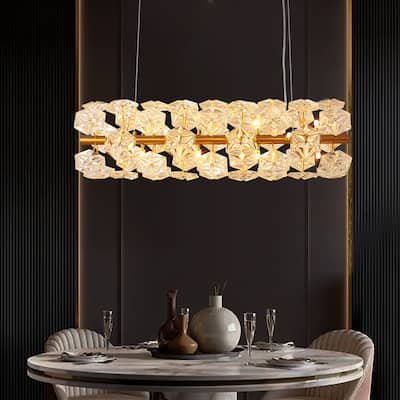 Modern Rectangular Crystal Chandelier Rectangle Pendant Light Fixture for Kitchen Island Dining Room Gold Finish