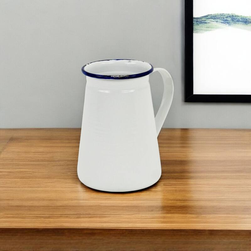 HomeRoots 6" White and Blue Metal Jug Vase