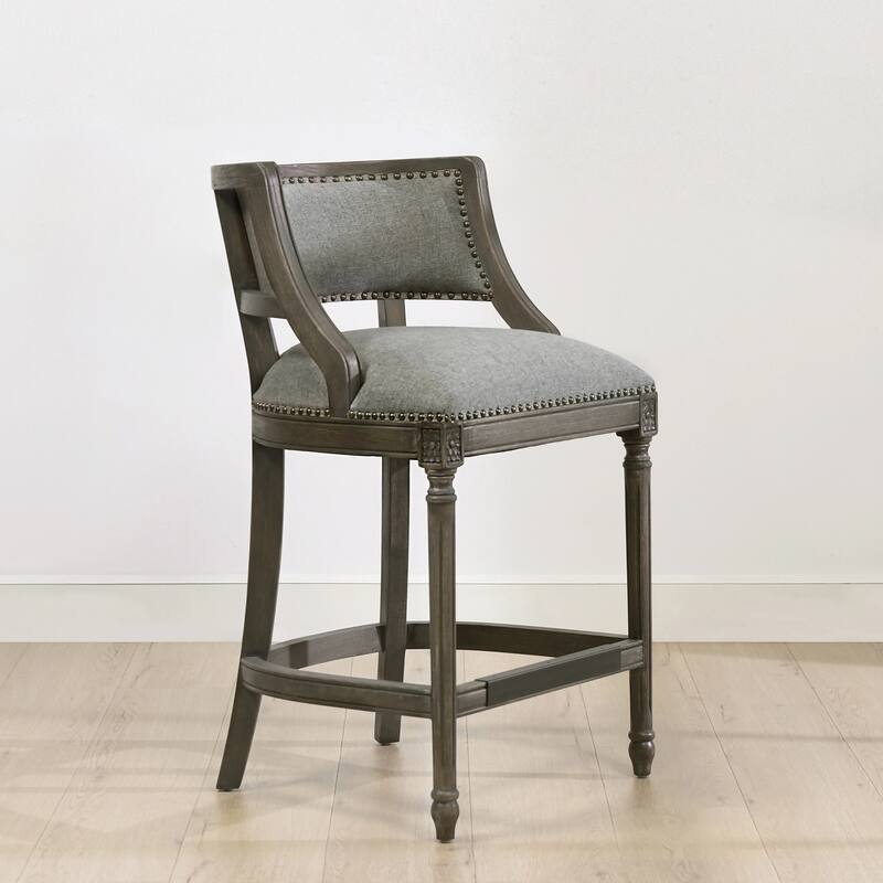Paris Farmhouse Counter and Bar Stool with Backrest - Single - Heathered Grey Linen - Counter Height
