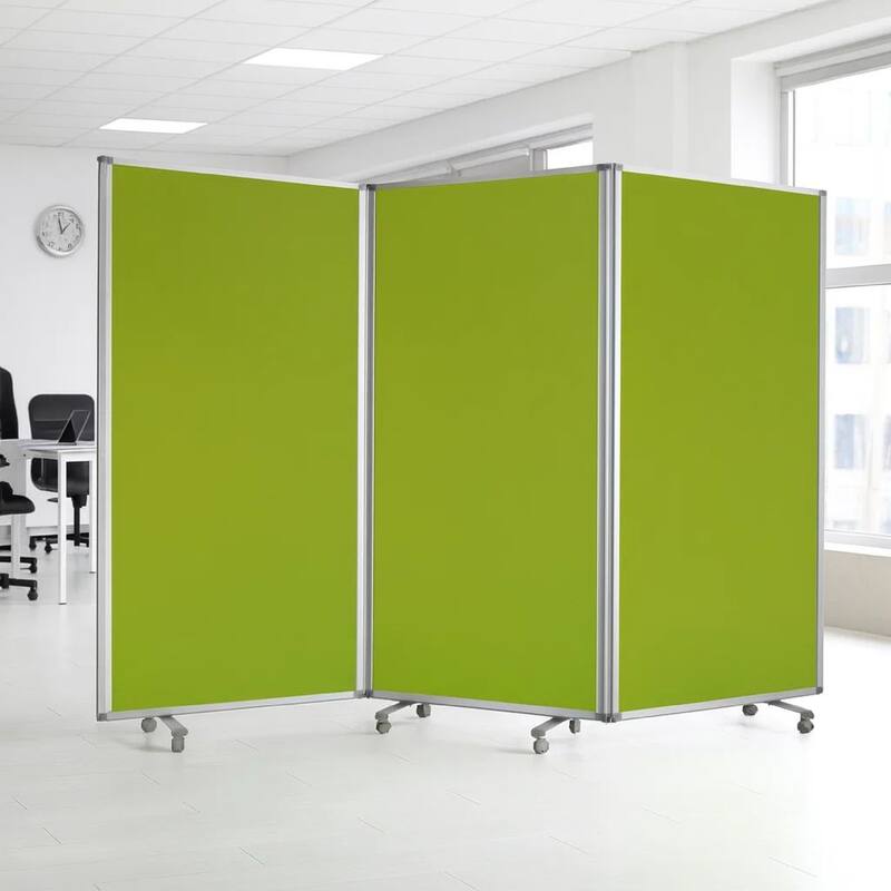 Accordion Style Fabric Upholstered 3 Panel Room Divider, Green and Gray