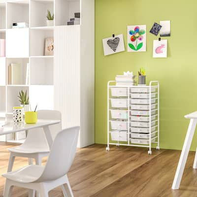 Storage Cart with 15 Plastic Drawers - Multi-Drawer Organizer for Home, Office, Craft, and Classroom