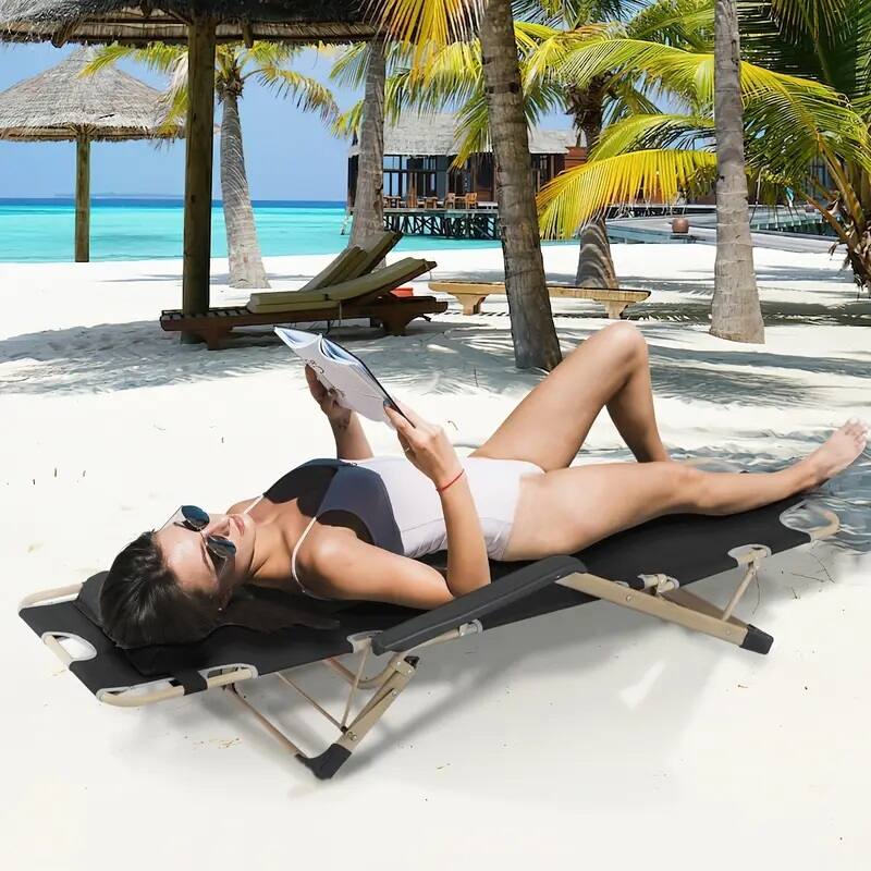 Deck Chair Black, No installation required, Easily Fold