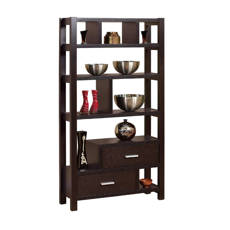 Display Cabinet with 5 Shelves, 2 Drawers, 63 Inch, Red Cocoa Brown