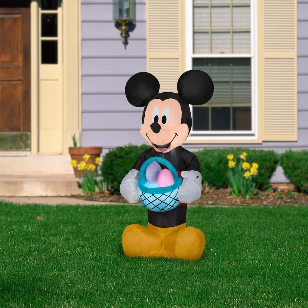 Gemmy Airblown Inflatable Mickey Mouse with Easter Basket, 3.5 ft Tall