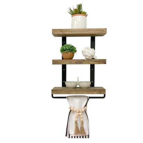 Industrial 3-tier Floating Shelf with Towel Bar